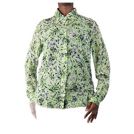 Dries Van Noten Camicia in seta verde con stampa floreale acquerello - taglia UK 14 Verde