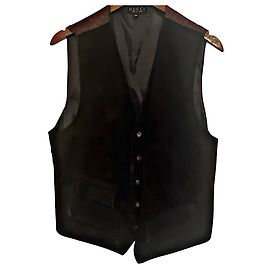 Gucci Horsebit Weste aus Leder und Seide braun Braun