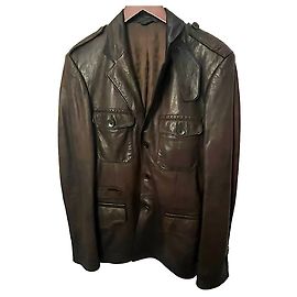 Blazer Gucci Tom Ford de couro de cordeiro marrom estilo militar Marrom