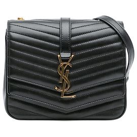 Saint Laurent Black Small Chevron Lambskin Monogram Sulpice Bag Black