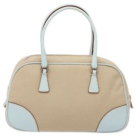 Sac Bauletto Prada en toile avec cuir Beige