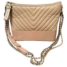 Chanel Gabrielle Leather Handbag Beige Beige