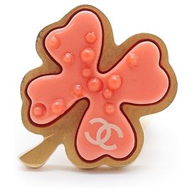 Chanel Four Leaf Clover Ring GP Pink