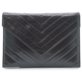Yves Saint Laurent Clutch vintage acolchoado em forma de envelope Preto