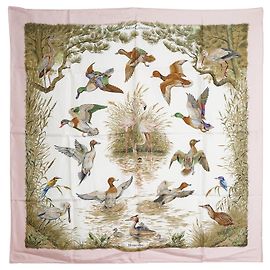 Hermès Halte en Camargue Pañuelo de Seda 90 Rosa