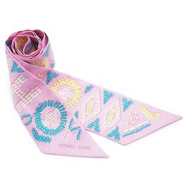 Hermès Kelly em Twilly de Seda Pérola Rosa Chiclete Rosa