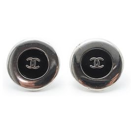 Chanel Bicolor runde Clip-Ohrringe Silber