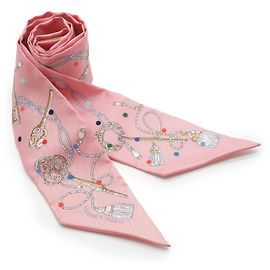 Hermès Les Cles a Pois Silk Twilly Rosa