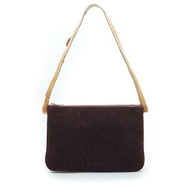 Céline C Macadam Suede Duo Shoulder Pochette Dark red