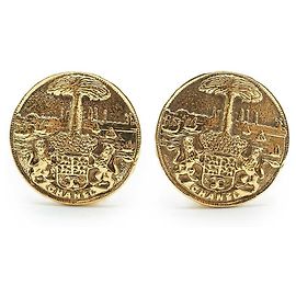 Chanel Lion Crest Shield Round Clip Earrings GP Golden