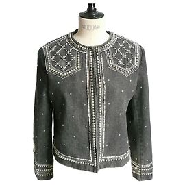 THE KOOPLES New denim jacket with studs and gray pearls T1 Grey