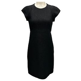 Robe fourreau en tweed scintillant à manches courtes Chanel noire Noir