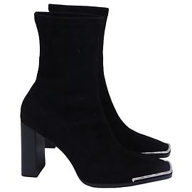 Alexander Wang Stretch Mascha Halo Mid-Calf Boots in Black Goat Suede Black