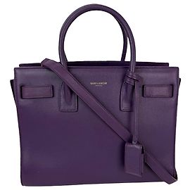 Bolsa de Ombro de Couro Roxa Sac De Jour da Saint Laurent Roxo