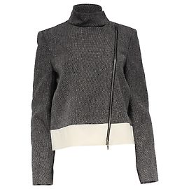 Joseph Zipped Tweed Biker Jacket in Black Linen White Cream
