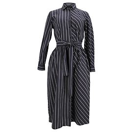 Abito camicia midi a righe con cintura Hugo Boss in cotone blu navy Blu Blu navy