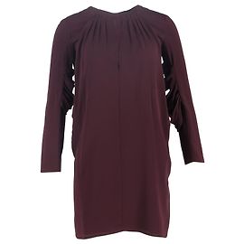 Abito Mini Plissettato Miu Miu in Seta Borgogna Rosso Bordò