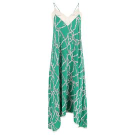Vestido maxi de seda verde con estampado de cadena y encaje de Zadig & Voltaire Multicolor