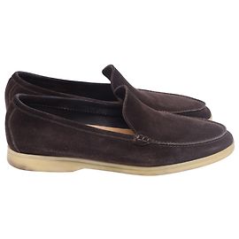 Mocassins Loro Piana Summer Walk em Camurça Marrom Marrom Vermelho