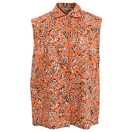 Blouse sans manches en coton orange imprimée de notes de musique Miu Miu Orange