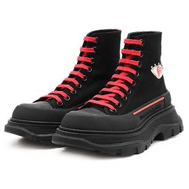 Alexander McQueen Tread Slick Canvas Sneakers Schwarz Rot