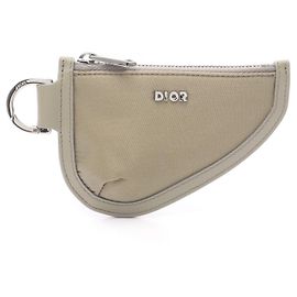 Christian Dior Saddle Nylon Leather Coin Case Green Khaki