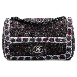 Chanel Black Mini Rectangular Classic Braided Tweed Single Flap Black