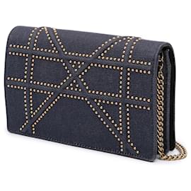 Dior-Dior Blue Studded Denim Diorama Wallet on Chain-Blue,Navy blue