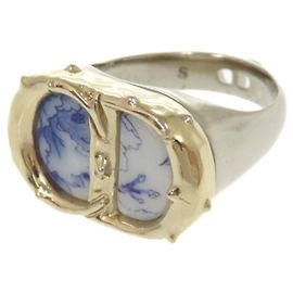 Christian Dior CD Blumenmuster Ring Silber Blau Golden
