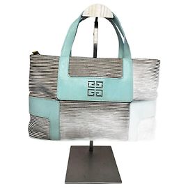 Bolsa de couro e lona vintage Givenchy turquesa e marrom Turquesa