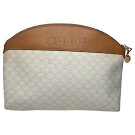 Céline Clutch de couro monograma Celine Paris vintage branco e marrom Branco