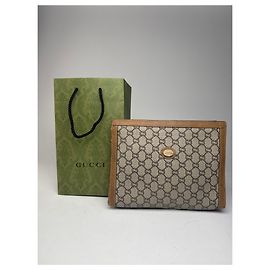 Vintage Gucci Plus Monogram Clutch Grey Brown Grey
