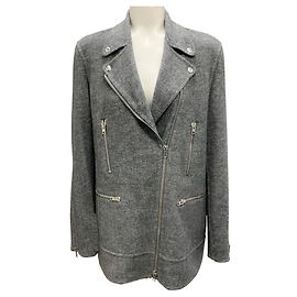Alexander Wang Gravel Grey Zipper Detail Wool Coat Grey