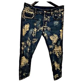 Gucci Bleach Processed Studded Distressed Denim Jeans Blue Blue