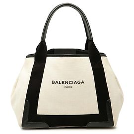 Balenciaga White Canvas Navy Cabas Tote S White