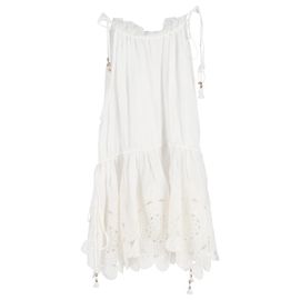 Zimmermann Teddy Scallop Self-Tie Camisole Top in White Ramie White Cream