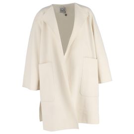 Totême Open Coat with Pockets in Ivory Wool White Cream