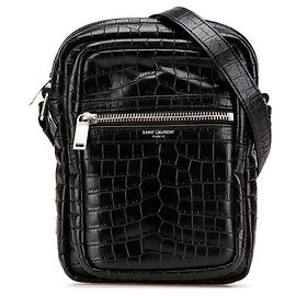 Yves Saint Laurent Borsa a spalla in pelle con stampa coccodrillo Saint Laurent Sid Nero