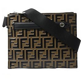 Bolsa de ombro em couro de bezerro com logo FF da Fendi Marrom