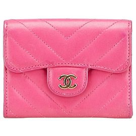 Estuche para monedas y tarjetas de piel de cordero Chanel Coco Mark V Stitch Rosa