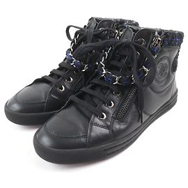 Chanel High cut Leather Sneakers Black