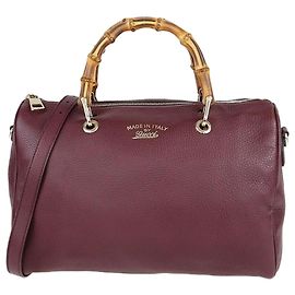 Bolso Boston mediano de cuero burdeos con asas de bambú Gucci Burdeos