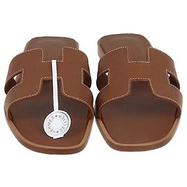 Hermès Hermes Brown Leather Oran Flat Sandals Brown