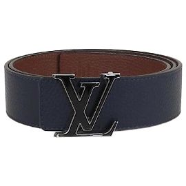 Cinturón reversible LV Tilt de cuero azul marino/marrón de Louis Vuitton Castaño Azul marino