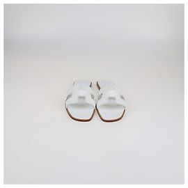 Hermès Hermes Blanc Box Leather Oran Flat Sandals White