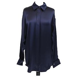 Camicia in seta lucida blu scuro a maniche lunghe Loewe Blu scuro