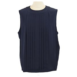 Chanel Navy Blue Silk Pleated Sleeveless Blouse Navy blue