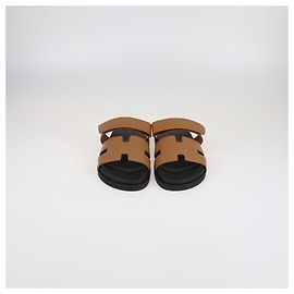 Hermès Herms Brown Leather Chypre Flat Sandals Brown