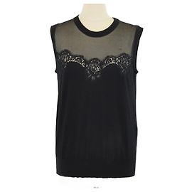 Top sem mangas em mistura de cashmere preto com renda da Dolce & Gabbana Preto