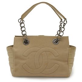 Chanel Coco Mark Chain Shoulder Tote Bag Beige